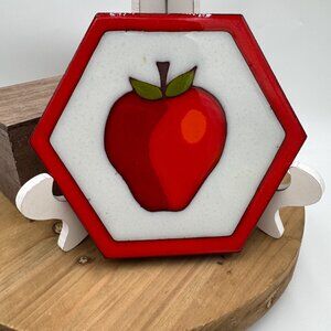 Vintage Hand Painted Apple Texeramics Quarry Tile Trivet